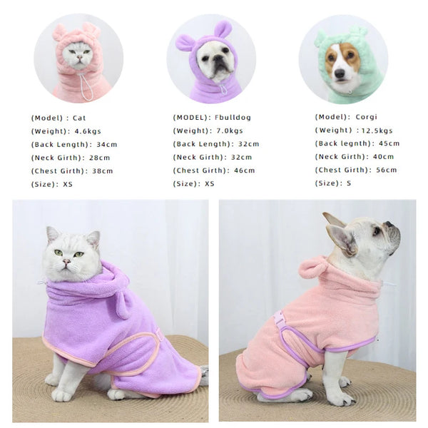 SnugSplash Pet Bathrobe: Cute Microfiber Drying Coat for Dogs and Cats