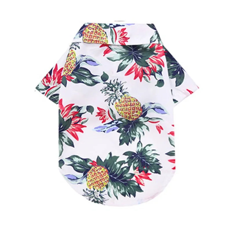 TropicalTails Hawaiian Breeze 5: Leaf Printed Beach Shirts for Summer-Ready Pups Red, Yellow, White, Navy, Blue