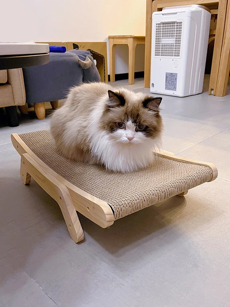 PawPalace 3-in-1 Scratcher Haven: Wooden Frame Cat Scratcher Board with Detachable Scrapers Bed