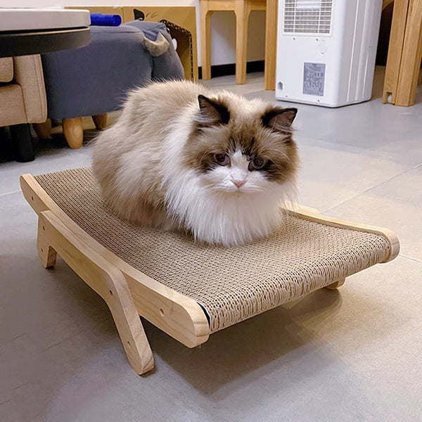 PawPalace 3-in-1 Scratcher Haven: Wooden Frame Cat Scratcher Board with Detachable Scrapers Bed