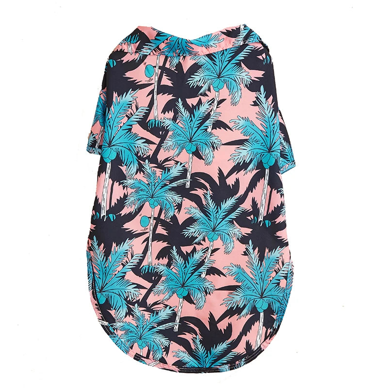 TropicalTails Hawaiian Breeze 3: Leaf Printed Beach Shirts for Summer-Ready Pups Pink, White, Blue