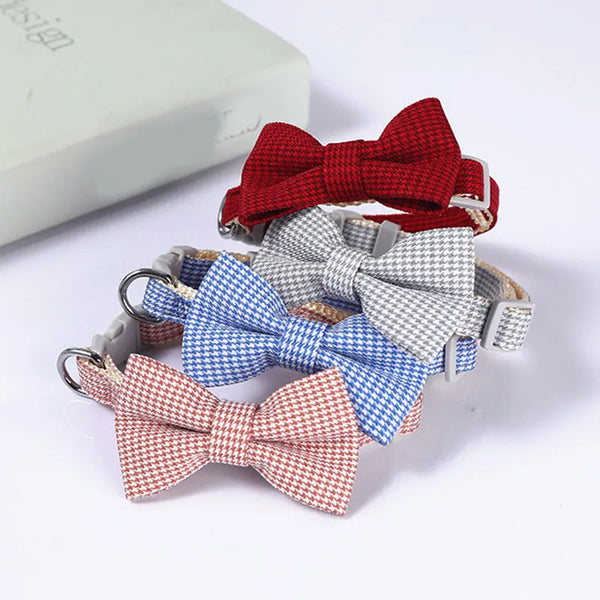 Kitten Elegance: Plaid Print Adjustable Bow Tie Collar for Cats