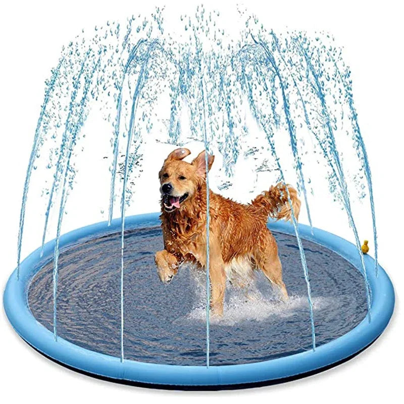 SplashPaws Oasis: 150/170cm Inflatable Pet Swimming Pool with Water Sprinkler Pad